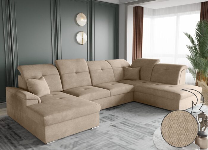 Ecksofa mit schlaffunktion und bettkasten, Schlafsofa, Sofa U Form, Couch U Form BARON stoff Brooklyn