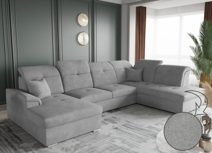 Ecksofa mit schlaffunktion und bettkasten, Schlafsofa, Sofa U Form, Couch U Form BARON stoff Brooklyn