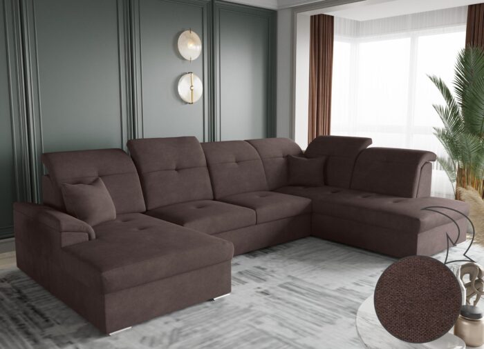 Ecksofa mit schlaffunktion und bettkasten, Schlafsofa, Sofa U Form, Couch U Form BARON stoff Brooklyn