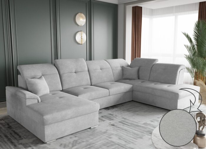 Ecksofa mit schlaffunktion und bettkasten, Schlafsofa, Sofa U Form, Couch U Form BARON stoff Brooklyn