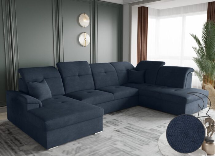 Ecksofa mit schlaffunktion und bettkasten, Schlafsofa, Sofa U Form, Couch U Form BARON stoff Brooklyn