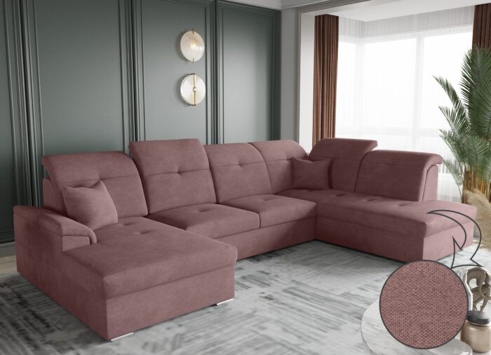 Ecksofa mit schlaffunktion und bettkasten, Schlafsofa, Sofa U Form, Couch U Form BARON stoff Brooklyn