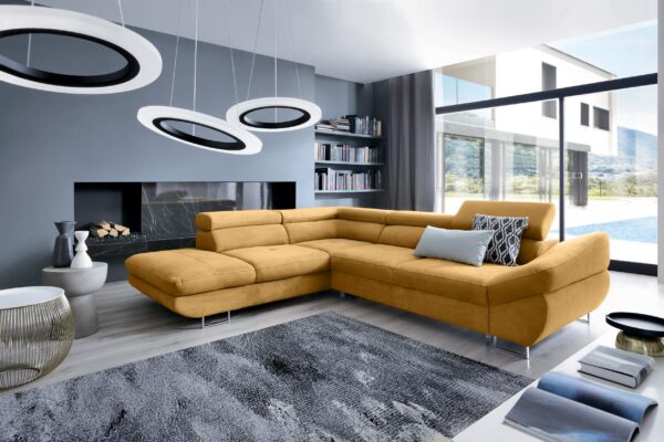 Couchgarnitur Ecksofa mit schlaffunktion und bettkasten FABIO stoff Soro