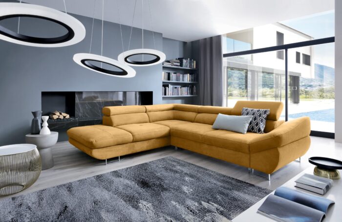 Couchgarnitur Ecksofa mit schlaffunktion und bettkasten FABIO stoff Soro