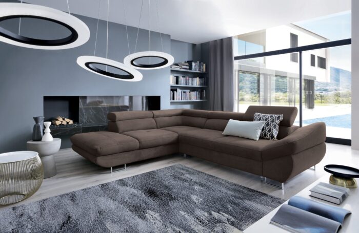 Couchgarnitur Ecksofa mit schlaffunktion und bettkasten FABIO stoff Soro