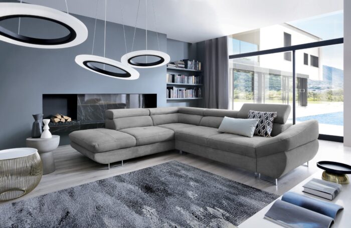 Couchgarnitur Ecksofa mit schlaffunktion und bettkasten FABIO stoff Soro