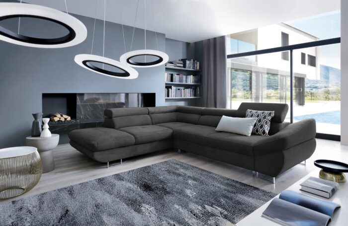 Couchgarnitur Ecksofa mit schlaffunktion und bettkasten FABIO stoff Soro