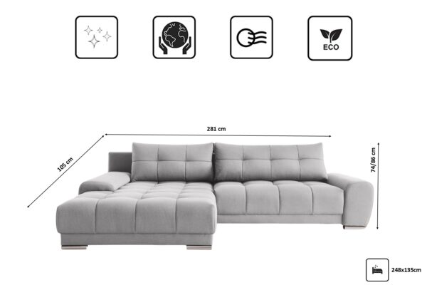 Ecksofa mit schlaffunktion und bettkasten, Eckcouch WAVE stoff SORO vielen Farben – Bild 11