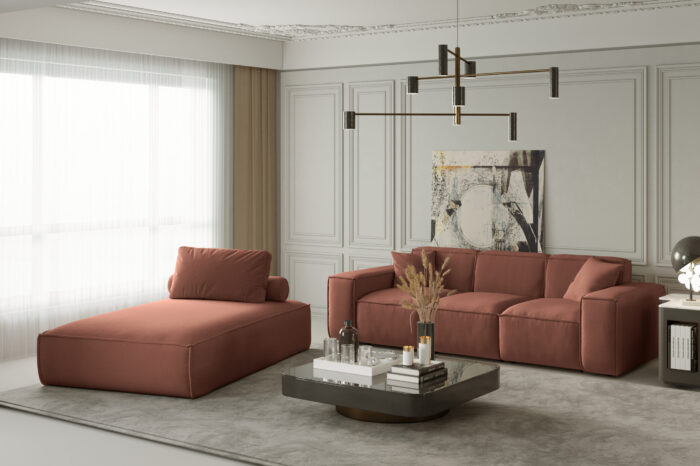 Sofagarnitur Sofa dreisitzer und Chaiselongue PULA Stoff Opera
