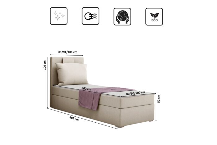 Boxspringbett mit bettkasten matratze topper AMANDA 80/90/100 cm viele farben