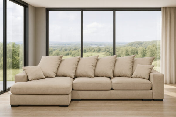 Ecksofa mit schlaffunktion und bettkasten, Sofa L-form, Couch L-form Gabon stoff Riviera