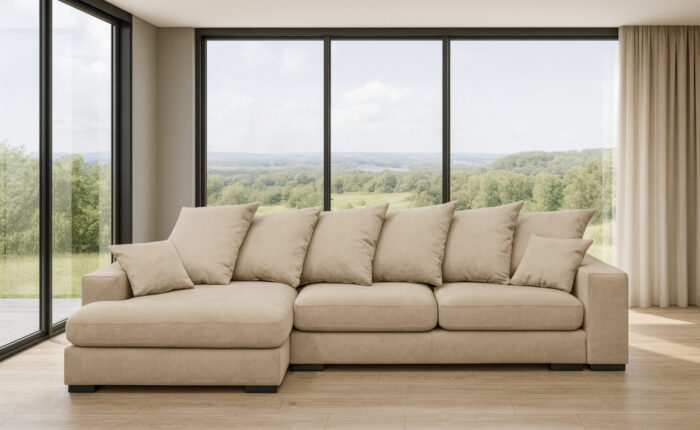 Ecksofa mit schlaffunktion und bettkasten, Sofa L-form, Couch L-form Gabon stoff Riviera