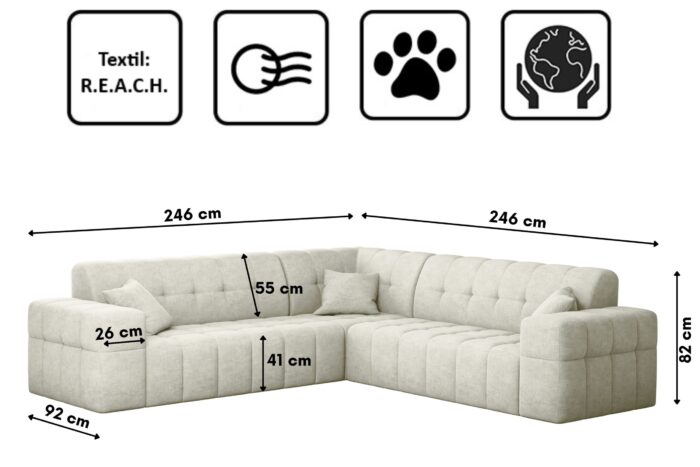 Ecksofa Corner Eckouch Wohnzimmer NIMES stilvol viele farben Stoff Perfect Harmony