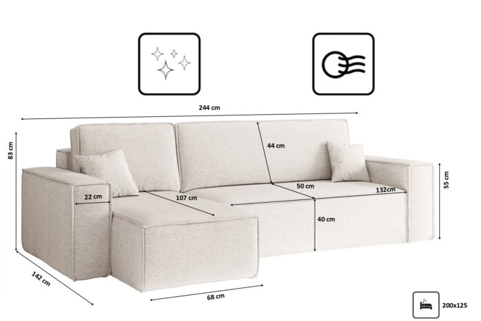 Ecksofa mit schlaffunktion und bettkasten, Ecksofa L-Form, Eckcouch L-Form BEST stoff NEVE vielen Farben