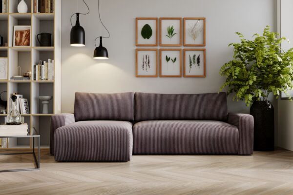 Ecksofa mit schlaffunktion und bettkasten, Couch L form, Schlaffunktion ARAGON Dicker Cord Braun