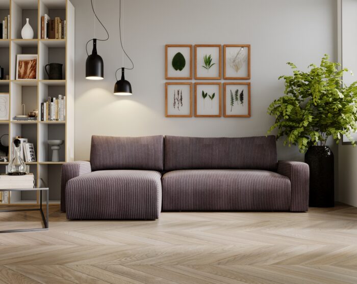 Ecksofa mit schlaffunktion und bettkasten, Couch L form, Schlaffunktion ARAGON Dicker Cord Braun