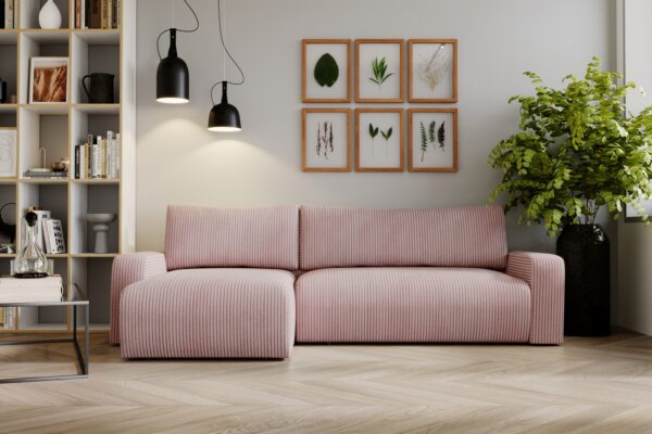 Ecksofa mit schlaffunktion und bettkasten, Couch L form, Schlaffunktion ARAGON Dicker Cord Rosa