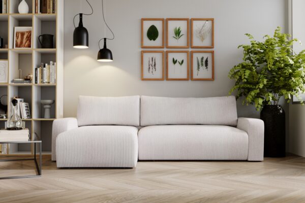 Ecksofa mit schlaffunktion und bettkasten, Couch L form, Schlaffunktion ARAGON Dicker Cord Ecru