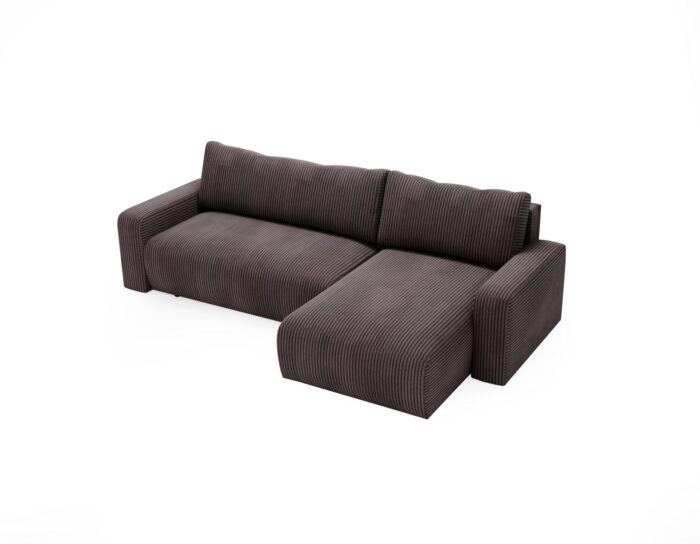 Ecksofa mit schlaffunktion und bettkasten, Couch L form, Schlaffunktion ARAGON Dicker Cord Braun