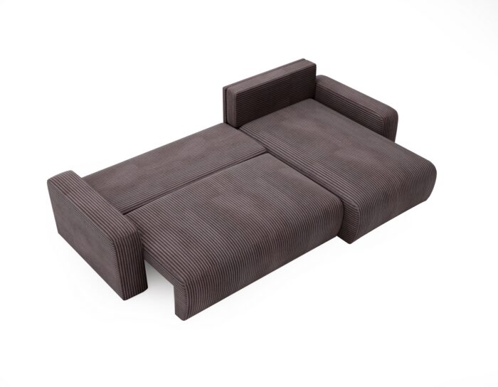 Ecksofa mit schlaffunktion und bettkasten, Couch L form, Schlaffunktion ARAGON Dicker Cord Braun