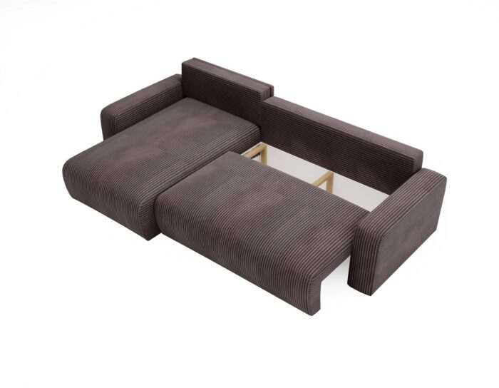 Ecksofa mit schlaffunktion und bettkasten, Couch L form, Schlaffunktion ARAGON Dicker Cord Braun