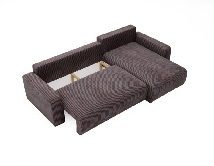 Ecksofa mit schlaffunktion und bettkasten, Couch L form, Schlaffunktion ARAGON Dicker Cord Braun