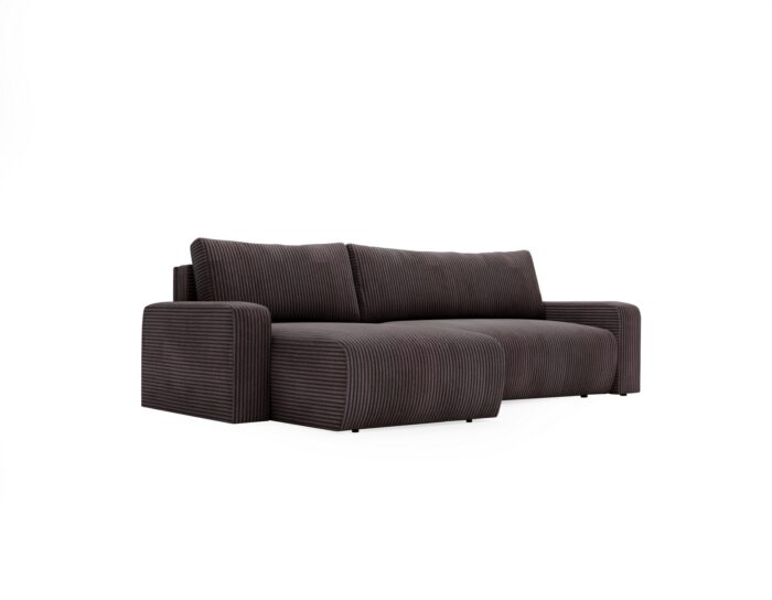 Ecksofa mit schlaffunktion und bettkasten, Couch L form, Schlaffunktion ARAGON Dicker Cord Braun