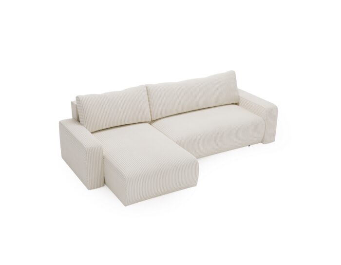 Ecksofa mit schlaffunktion und bettkasten, Couch L form, Schlaffunktion ARAGON Dicker Cord Ecru