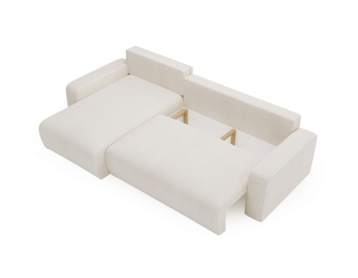 Ecksofa mit schlaffunktion und bettkasten, Couch L form, Schlaffunktion ARAGON Dicker Cord Ecru