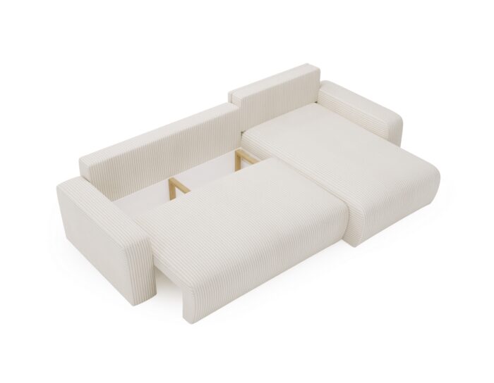 Ecksofa mit schlaffunktion und bettkasten, Couch L form, Schlaffunktion ARAGON Dicker Cord Ecru