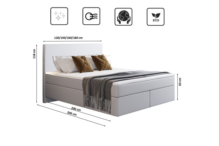 Boxspringbett mit zwei matratze und topper SEVI stoff Madryt