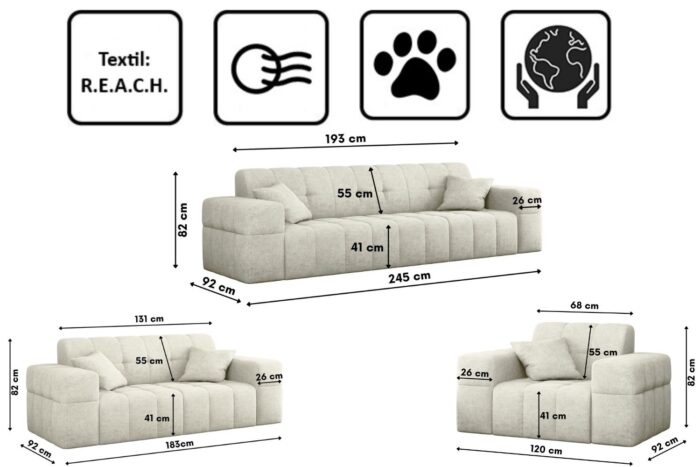 Sofagarnitur 3+2+1 Wohnlandschaft serie NIMES stilvol viele farben Stoff Perfect Harmony