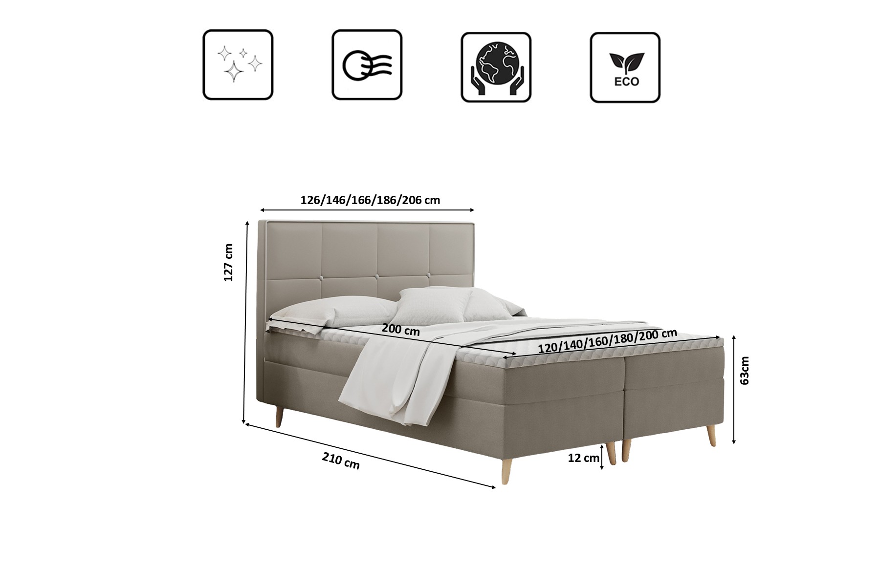 Boxspringbett mit bettkasten matratze topper MANILA viele Größen und viele Farben stoff Riviera – Bild 13