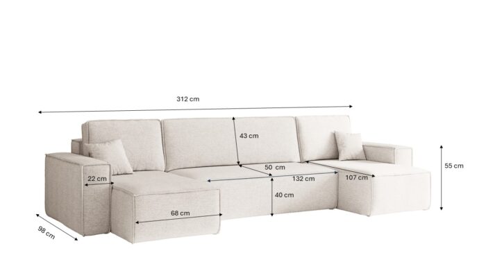 Ecksofa mit schlaffunktion und bettkasten, Sofa U-form, Couch U-form BEST stoff Neve
