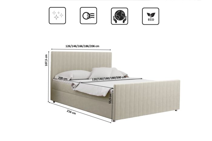 Boxspringbett mit bettkasten matratze topper LATINO viele Größen und viele Farben stoff Velvet