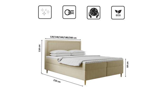 Boxspringbett mit bettkasten matratze topper GOLDEN viele Größen und viele Farben stoff Velvet