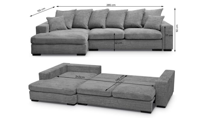 Ecksofa mit schlaffunktion und bettkasten, Sofa L-form, Couch L-form Gabon stoff Riviera