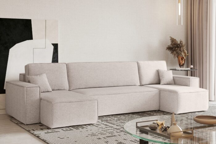 Ecksofa mit schlaffunktion und bettkasten, Sofa U-form, Couch U-form BEST stoff Neve