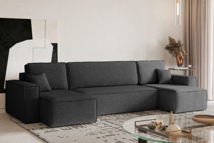 Ecksofa mit schlaffunktion und bettkasten, Sofa U-form, Couch U-form BEST stoff Neve