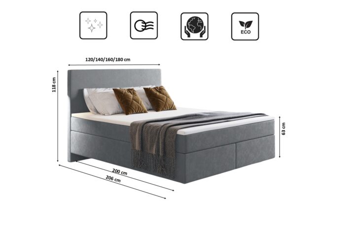 Boxspringbett mit zwei matratze und topper SEVI stoff Monolith