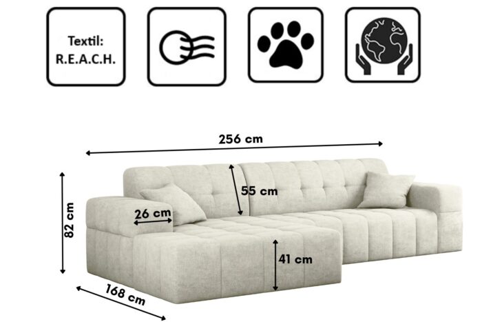 Ecksofa Eckouch Wohnzimmer NIMES stilvol viele farben Stoff Perfect Harmony Links/Rechts