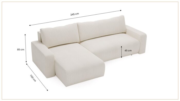 Ecksofa mit schlaffunktion und bettkasten, Couch L form, Schlaffunktion ARAGON Dicker Cord Ecru