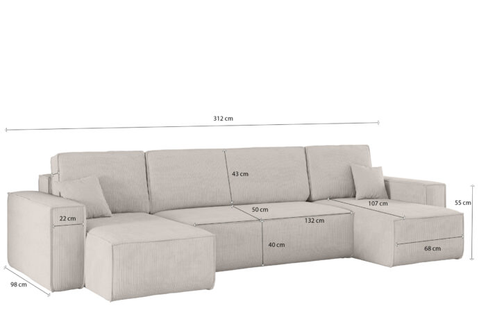 Ecksofa mit schlaffunktion und bettkasten, Sofa U-form, Couch U-form BEST stoff Abriamo