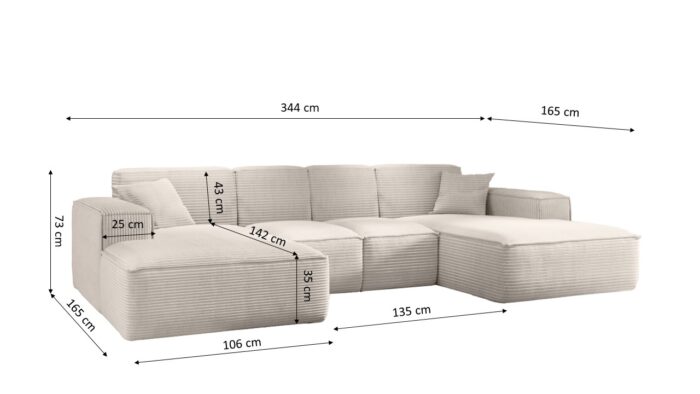Ecksofa, Eckcouch U form, Wohnzimmer Couch Large 342cm SIENA stoff Poso