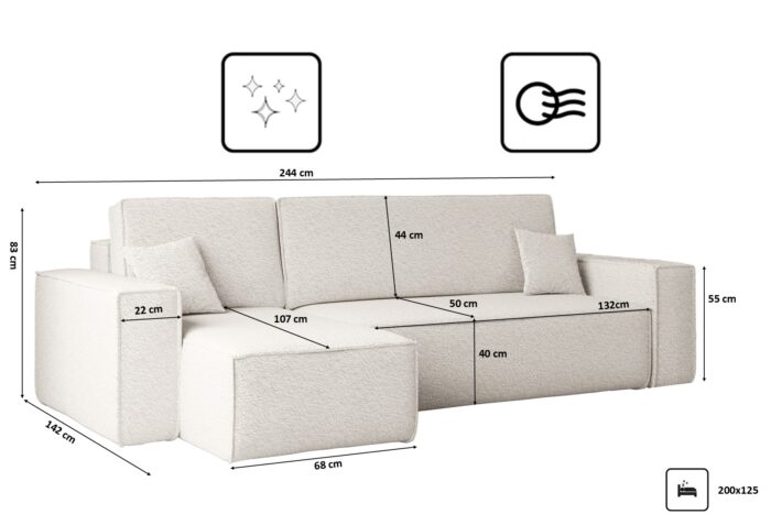 Ecksofa mit schlaffunktion und bettkasten, Ecksofa L-Form, Eckcouch L-Form BEST stoff Abriamo