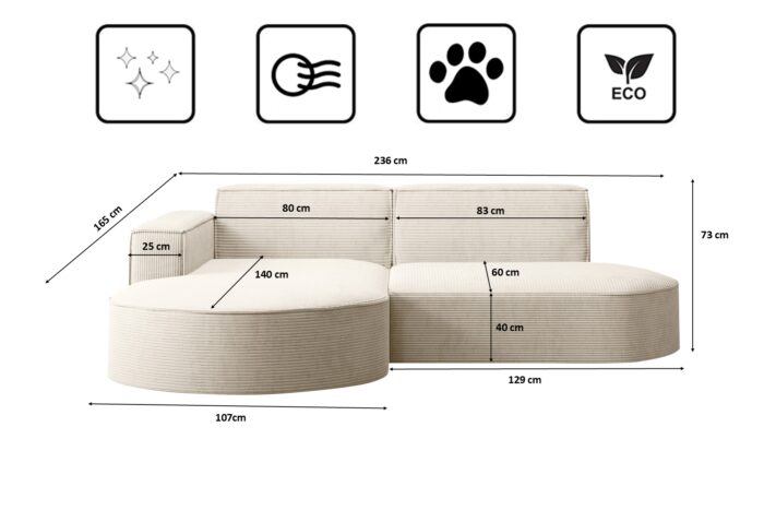 Ecksofa Designer MODENA STUDIO stoff Dicker cord Poso