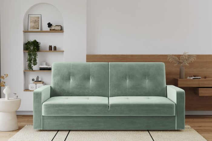 Sofa mit schlaffunktion und bettkasten KLARA Riviera Stoff - vielen farben