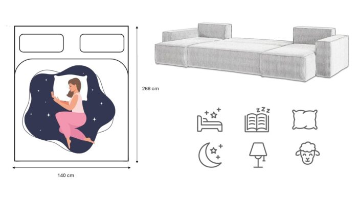 Ecksofa mit schlaffunktion und bettkasten, Sofa U-form, Couch U-form BEST stoff Neve