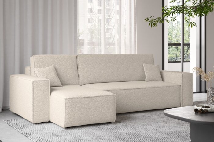 Ecksofa mit schlaffunktion und bettkasten, Ecksofa L-Form, Eckcouch L-Form BEST stoff Abriamo