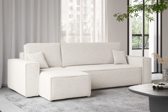 Ecksofa mit schlaffunktion und bettkasten, Ecksofa L-Form, Eckcouch L-Form BEST stoff Abriamo